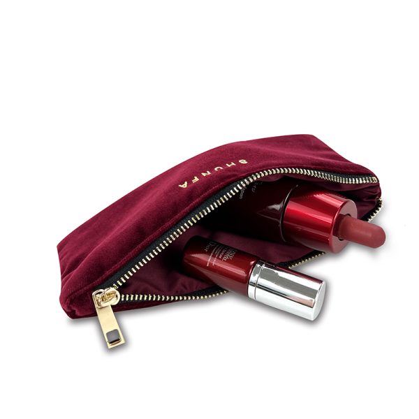 Custom Women Red Velvet Cosmetic Bag With Zipper Soft Velvet Portable Storage Plain Velvet Cosmetic Bag - 图片 3
