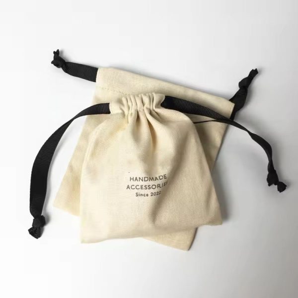 Luxury Custom Printed Eco Organic Soft Thin Recycled Canvas Brushed Twill Calico Cotton Flannel Linen Mesh Muslin Drawstring Bag - 图片 3