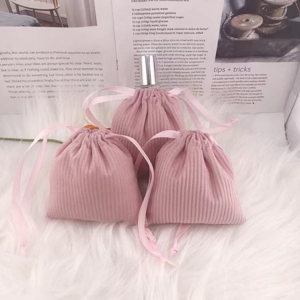 New Recommend Candy Color Corduroy Lipstick Cosmetic Storage Drawstring Dust Bag With Printable LOGO - 图片 5