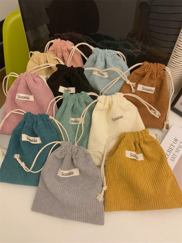 New Recommend Candy Color Corduroy Lipstick Cosmetic Storage Drawstring Dust Bag With Printable LOGO - 图片 2
