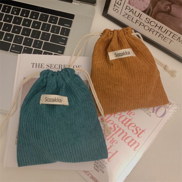 New Recommend Candy Color Corduroy Lipstick Cosmetic Storage Drawstring Dust Bag With Printable LOGO - 图片 6