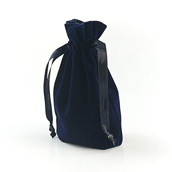 Custom Logo Printed Velvet Drawstring Bottom Cosmetic Pouch Brown Soft Velvet Gift Packaging Dust Bag