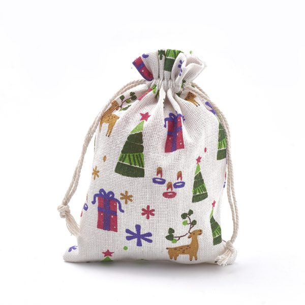 Custom Plenty Lovely Fruit Flower Grass Cat Owl Flamingo Rabbit Flax Patterns Gift Pouch Linen Dust Drawstring Bag - 图片 2